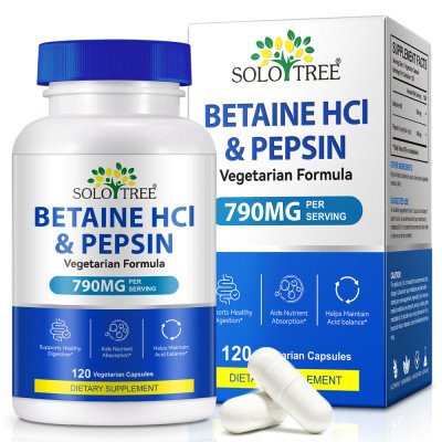 Betainas HCI ir pepsinas virškinimui 650 mg/140 mg, 120 kapsulių
