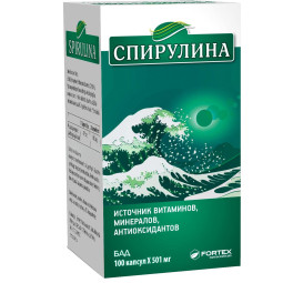 Fortex Spirulina (Plokščioji vingrūnė), 100 kapsulių Fortex Spirulina (Plokščioji vingrūnė), 100 kapsulių