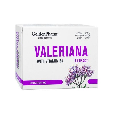 Golden Pharm valerijonų ekstraktas + vitaminas B6, 50 tablečių