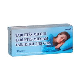 Herbin tabletės miegui, melatoninas, valerijonas ir apyniai, 30 tablečių