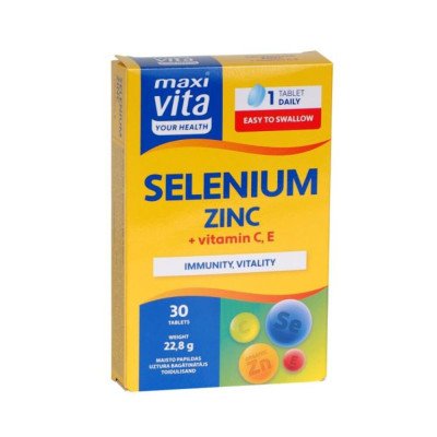 Selenas + organinis cinkas + Vitaminai C ir E, 30 tablečių