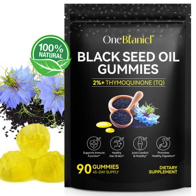 OneBtanicl® Juodųjų kmynų aliejaus guminukai, 90 vnt.