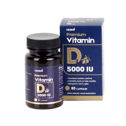 Herbin Premium Vitaminas D3 5000 TV su alyvuogių aliejumi, 60 kapsulių