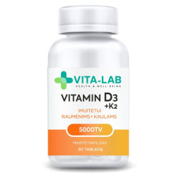 VITA-LAB vitaminas D3 5000 + K2, 90 tablečių VITA-LAB vitaminas D3 5000 + K2, 90 tablečių