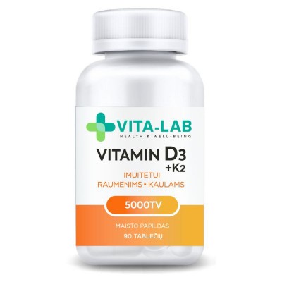 VITA-LAB vitaminas D3 5000 + K2, 90 tablečių