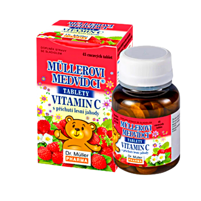 Dr. Muller braškių skonio meškiukai su vitaminu C, 45 tabletės