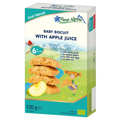 Fleur Alpine ekologiški sausainiai su obuolių sultimis kūdikiams nuo 6 mėn., 120 g