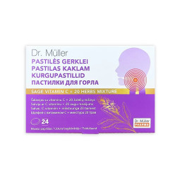 Dr. Muller pastilės gerklei šalavijas su vitaminu C + 20 žolelių mišinys, 24 pastilės Dr. Muller pastilės gerklei šalavijas su vitaminu C + 20 žolelių mišinys, 24 pastilės