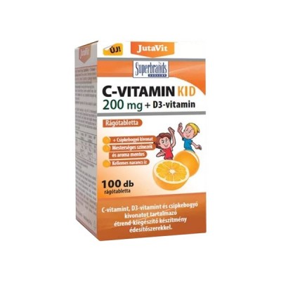 JutaVit kid vitaminas C 200 mg + vitaminas D3 + erškėtuogių ekstraktas, 100 guminukų
