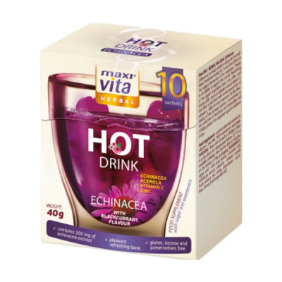 MaxiVita karštas gėrimas su ežiuole, malpigija, vitaminu C ir cinku, 10 pakelių