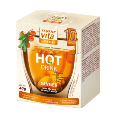 MaxiVita karštas gėrimas su imbieru, šaltalankiu, vitaminu C ir cinku, 10 pakelių