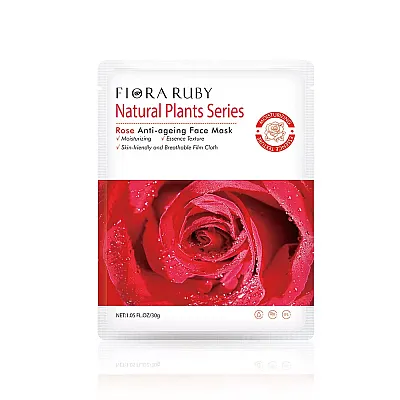 Flora Ruby Rožių priešraukšlinė drėkinamoji lakštinė veido kaukė 30 g, 5 vnt