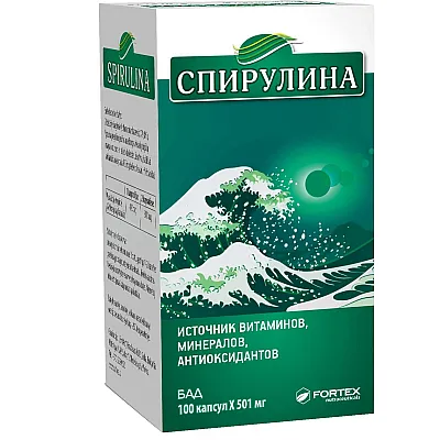Fortex Spirulina (Plokščioji vingrūnė), 100 kapsulių
