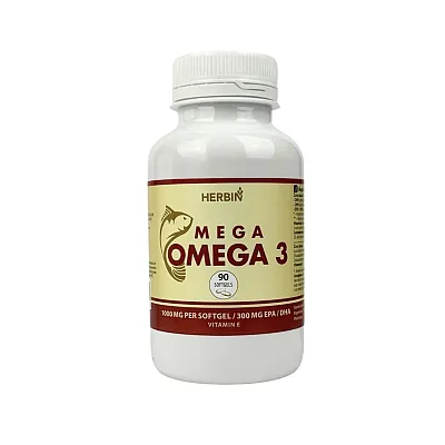 Herbin Mega Omega 3 žuvų taukai 1000 mg + vit. E, 90 kapsulių
