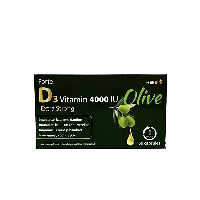 Herbin Vitaminas D3 4000 TV alyvuogių aliejuje, 60 kapsulių