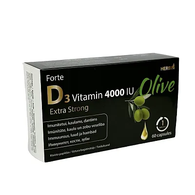 Herbin Vitamin D3 4000 IU in olive oil, 60 capsules