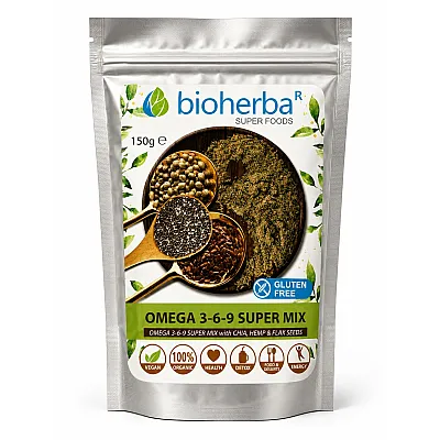 Omega 3-6-9 chia, kanapių ir linų sėmenų miltelių mišinys, 150 g