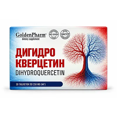 GoldenPharm Dihidrokvercetinas (taksifolinas) iš sibirinių maumedžių, 30 tablečių