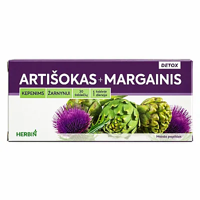 Herbin Detox Artišokas + Margainis, 30 tablečių