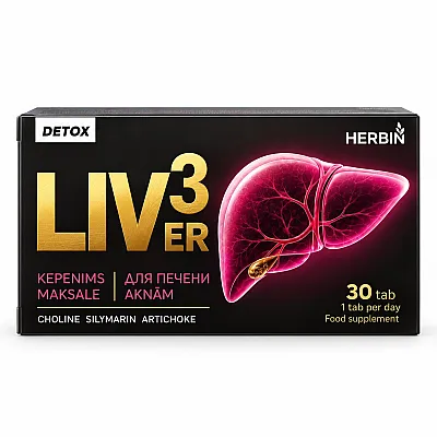 HERBIN LIVER3 Detox kepenims (cholinas, margainis, artišokas), 30 tablečių