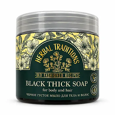 Herbal Traditions juodas tirštas pirties muilas kūnui ir plaukams, 400 ml