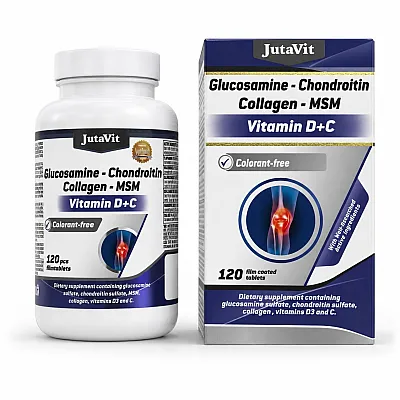 JutaVit Gliukozaminas + chondroitinas + MSM + kolagenas + vitaminai C ir D, 120 tablečių