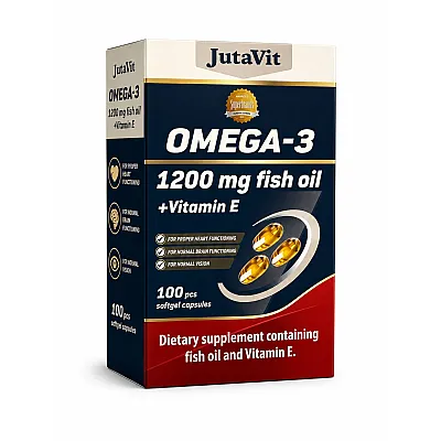 JutaVit žuvų taukai omega 3 + vitaminas E, 100 kapsulių