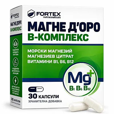 Fortex Magne D'oro B-complex su magniu ir B grupės vitaminais, 30 kapsulių