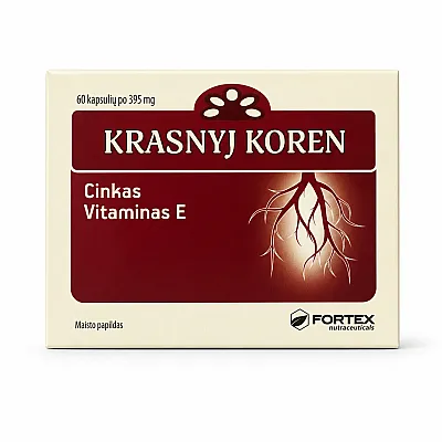 Fortex Krasnyj koren (Raudonoji šaknis) su cinku ir vit., E, 60 kapsulių