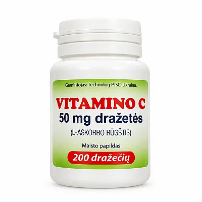 Vitaminas C askorbo rūgštis 50 mg, 200 dražečių