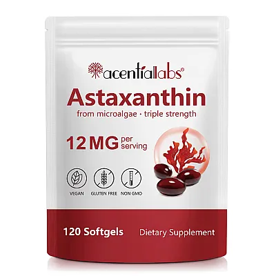 Acentialabs® Astaksantinas iš mikroalgų – TRIGUBO STIPRUMO, 12 mg (120 kapsulių)