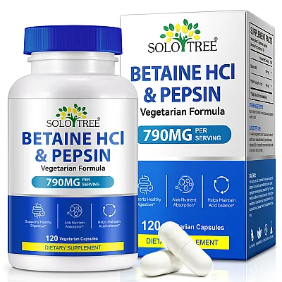 Betainas HCI ir pepsinas virškinimui 650 mg/140 mg, 120 kapsulių
