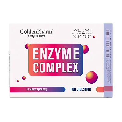 Golden Pharm enzymų kompleksas, fermentai virškinimui, 30 tablečių
