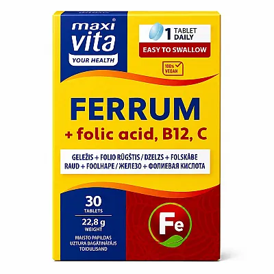 Baltkos geležis + folio rugštis B12, vitamin C, 30 tablečių