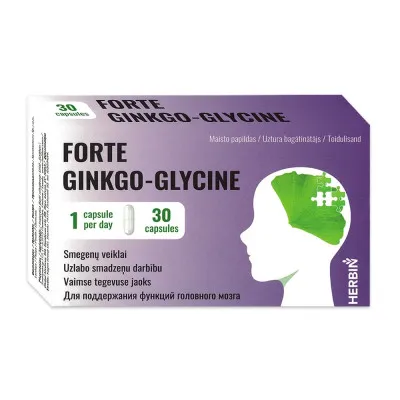 Herbin Glicinas Ginkgo biloba atminčiai, smegenų veiklai, 30 kapsulių