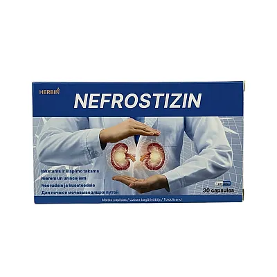 Herbin Nefrostizin, takažolė, petražolė, vaistinė glesvė, rykštenė, asiūklis ekstraktai, inkstams, šlapimo takams, 30 kapsulų