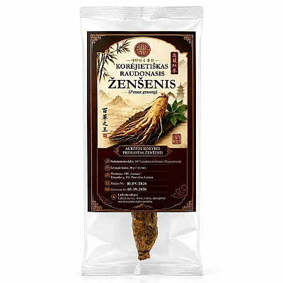 Korėjietiškas raudonasis ženšenis (Panax ginseng), presuota šaknis, 30 g