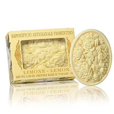 Fiorentino Itališkas rankų darbo muilas su gėlių rašto įspaudu Citrina, 125 g