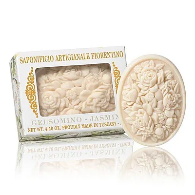 Fiorentino Itališkas muilas rankų darbo su gėlių rašto įspaudu Jazminas, 125 g