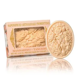 Fiorentino Itališkas rankų darbo muilas su gėlių rašto įspaudu Mandarinas, 125 g