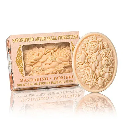 Fiorentino Itališkas rankų darbo muilas su gėlių rašto įspaudu Mandarinas, 125 g