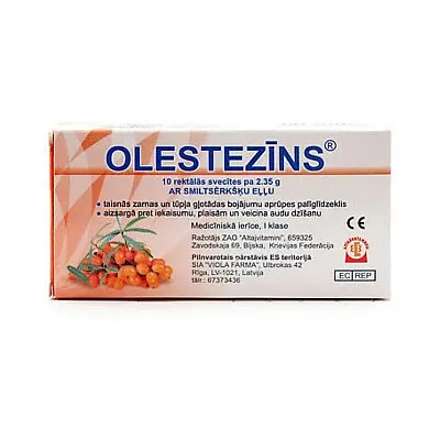 Olestezinas rektalinės žvakutės su šaltalankių aliejumi, 10 vnt.