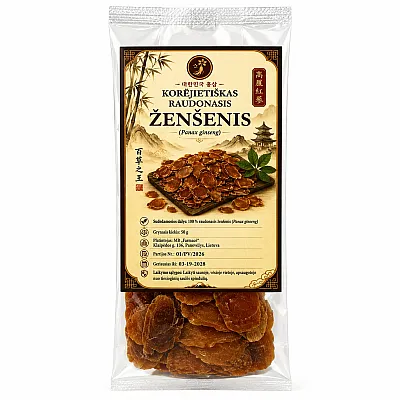 Korėjietiškas raudonasis ženšenis (Panax ginseng) griežinėliais, 50 g