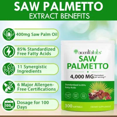 AcentialLabs Saw Palmetto (Gulsčioji serenoja), 300 kapsulių