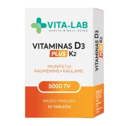 VITA-LAB Vitaminas D3 5000 + K2 200 µg, 30 tablečių