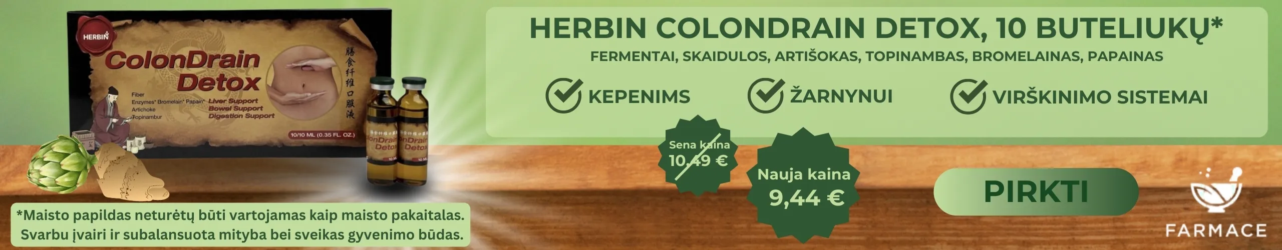 Herbin Colondrain Detox fermentai, skaidulos, artišokas, topinambas, 10 buteliukų - Farmace.lt