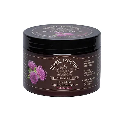 Herbal traditions kaukė plaukams su varnalėšomis, atkuriamoji ir apsauganti plaukus, 300 ml