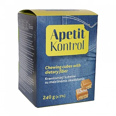 Apetit kontrol kramtomieji kubeliai su maistinėmis skaidulomis ir cukrumi, 240 g 