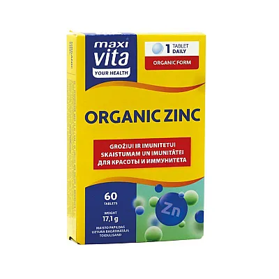 Maxi vita organinis cinkas, odai, testosteronui, imunitetui, nagams, 60 tablečių