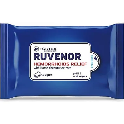 Ruvenor drėgnos servetėlės ​​nuo hemorojaus, 20 vnt